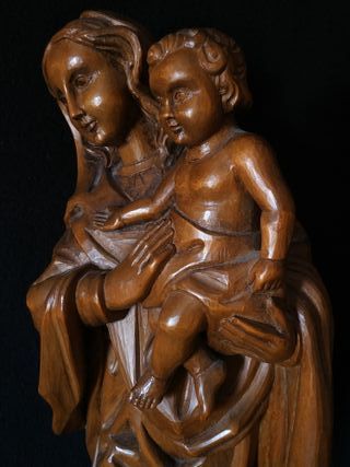 55 CM VIRGEN CON JESÚS TALLA DE MADERA