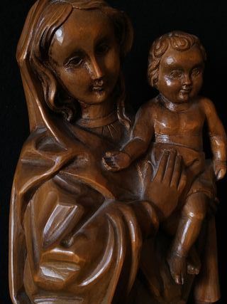 55 CM VIRGEN CON JESÚS TALLA DE MADERA