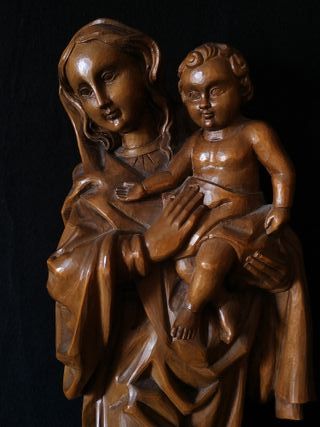 55 CM VIRGEN CON JESÚS TALLA DE MADERA