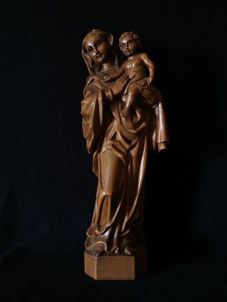 55 CM VIRGEN CON JESÚS TALLA DE MADERA