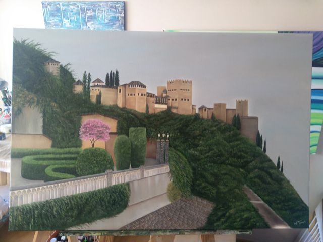 Cuadro Alhambra con cielo nublado