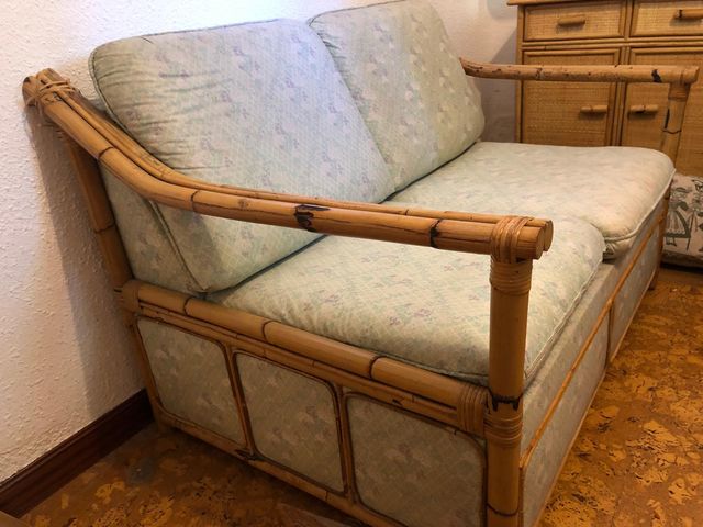 Sofá-cama, ratán,  (2 en 1) rústico