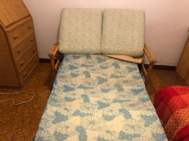 Sofá-cama, ratán,  (2 en 1) rústico