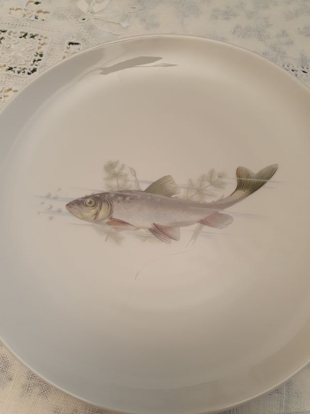 Set piatto da portata e 6 piatti da pesce vintage