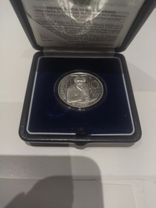 Moneda plata 10€ San Marino Carducci 22 gramos