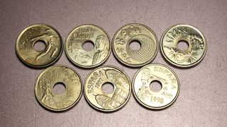 Lote 7 Monedas 25 Pts diferentes Juan Carlos I 