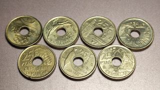 Lote 7 Monedas 25 Pts diferentes Juan Carlos I 