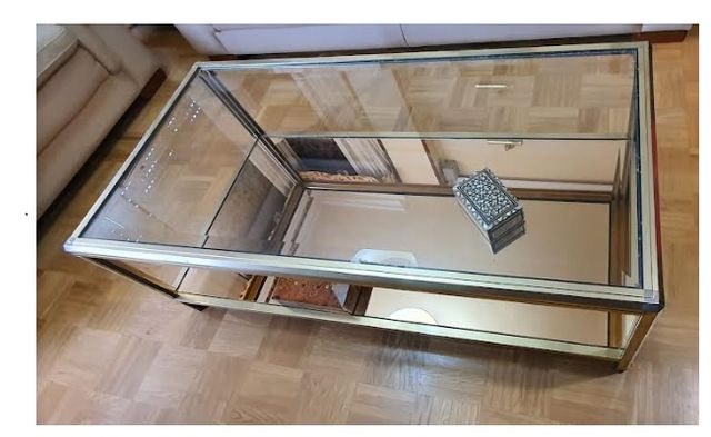 MESA DE SALÓN DE CRISTAL Y METAL