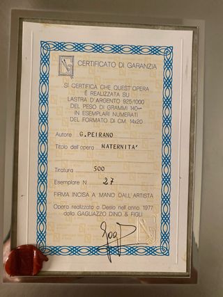 opera di G. Peirano su lastra in argento