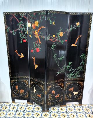 Antiguo biombo chino Victoriano , relieve jade S.