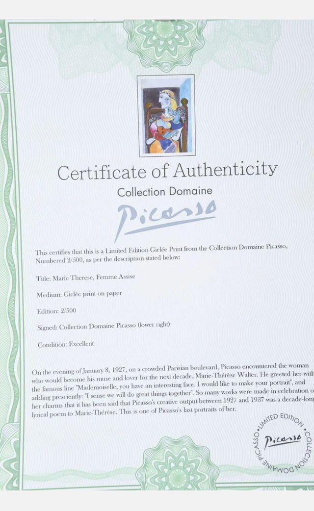 Impresión gráfica Picasso Certificado