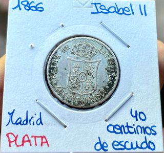 Moneda PLATA ISABEL II 40 Cent Escudo 1866 Madrid