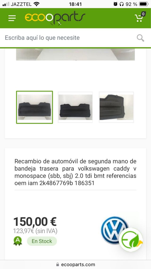 Bandeja cubremaletero vw caddy V y ford tourneo