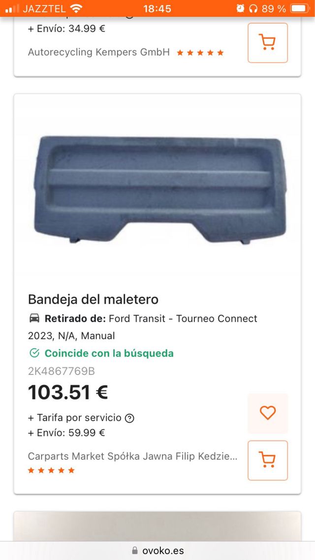 Bandeja cubremaletero vw caddy V y ford tourneo