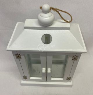 Lanterna bianca in legno e vetro 34x22x13 cm