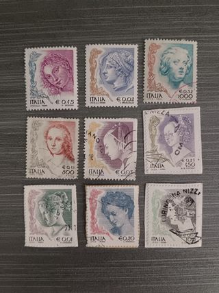 Set 9 francobolli Italia Arte