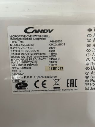 Microondas Candy X-Range CMXG 25DCS