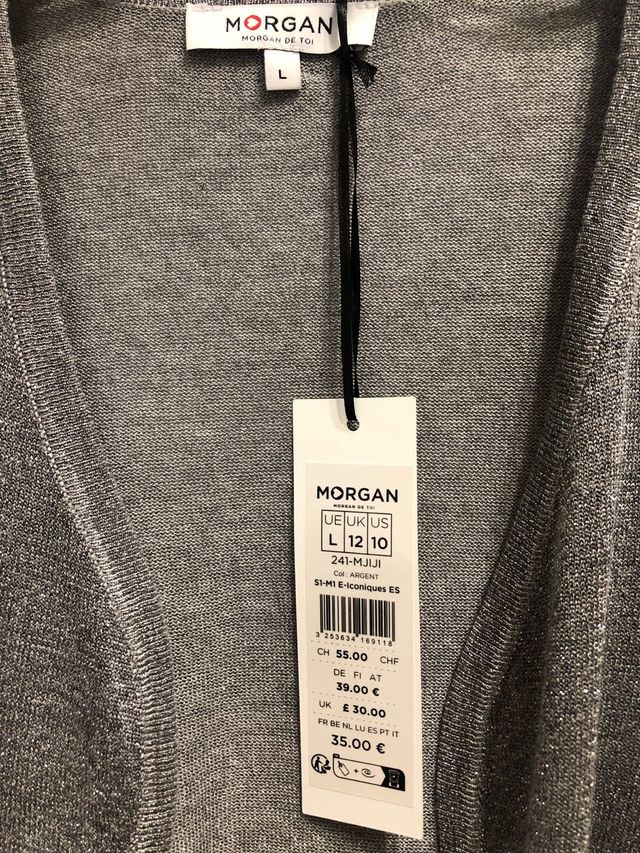 Cárdigan corto plateados de Morhan, talla L