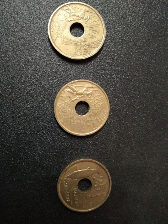 3 monedas 25 pesetas 1986 y 1987