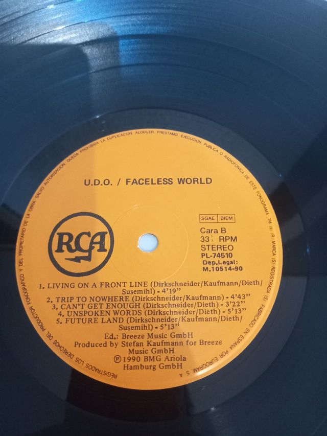 U.D.O. - Faceless World. 1990. Lp
