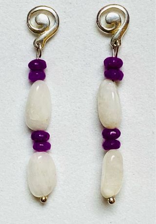 Pendientes de piedra luna, rubi y plata ley 925