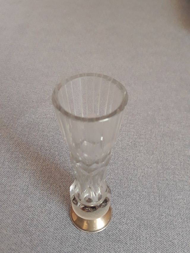 Jarron cristal tallado y plata de ley