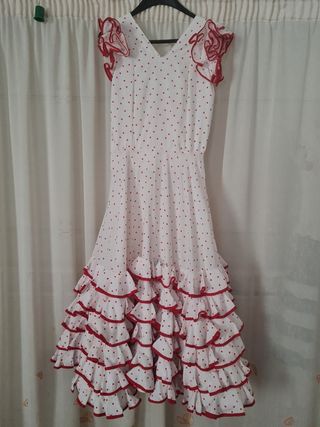 Vestido gitana blanco con lunares rojos