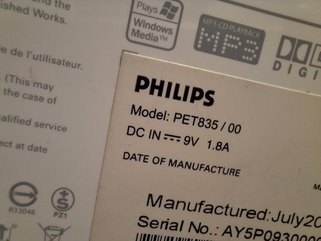 Dvd portátil coche philips PET835/00
