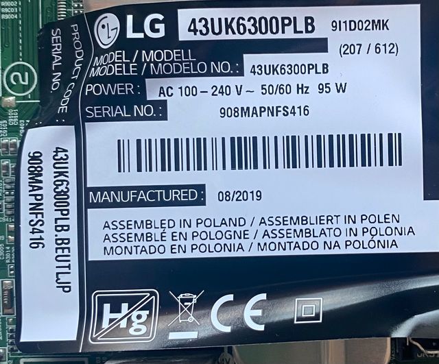 ALTAVOCES LG MODELO 43UK6300PLB