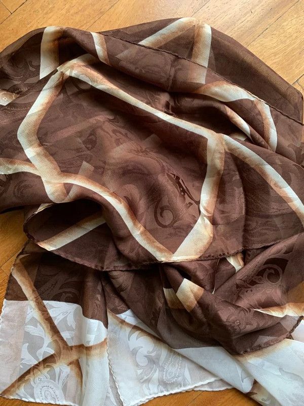 Sciarpa in seta fantasia marrone e bianca