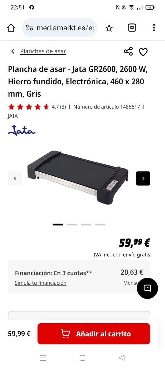 Plancha asar electrónica JATA