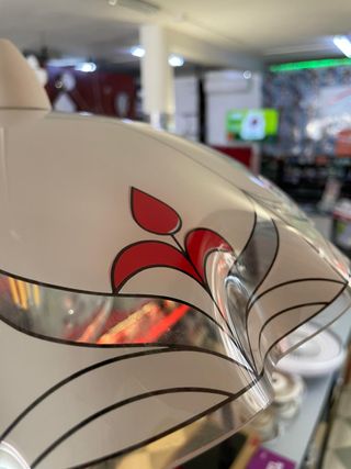 Lampadario Rotondo Ondulato Floreale Bianco -Rosso