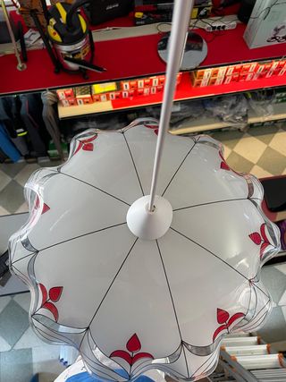 Lampadario Rotondo Ondulato Floreale Bianco -Rosso