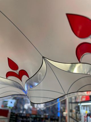 Lampadario Rotondo Ondulato Floreale Bianco -Rosso