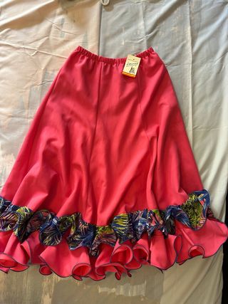 Falda folclore volantes rosa y azul T.12 elastico