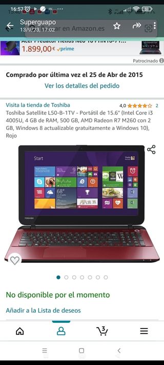 Portátil Toshiba 4GB RAM - 500GB