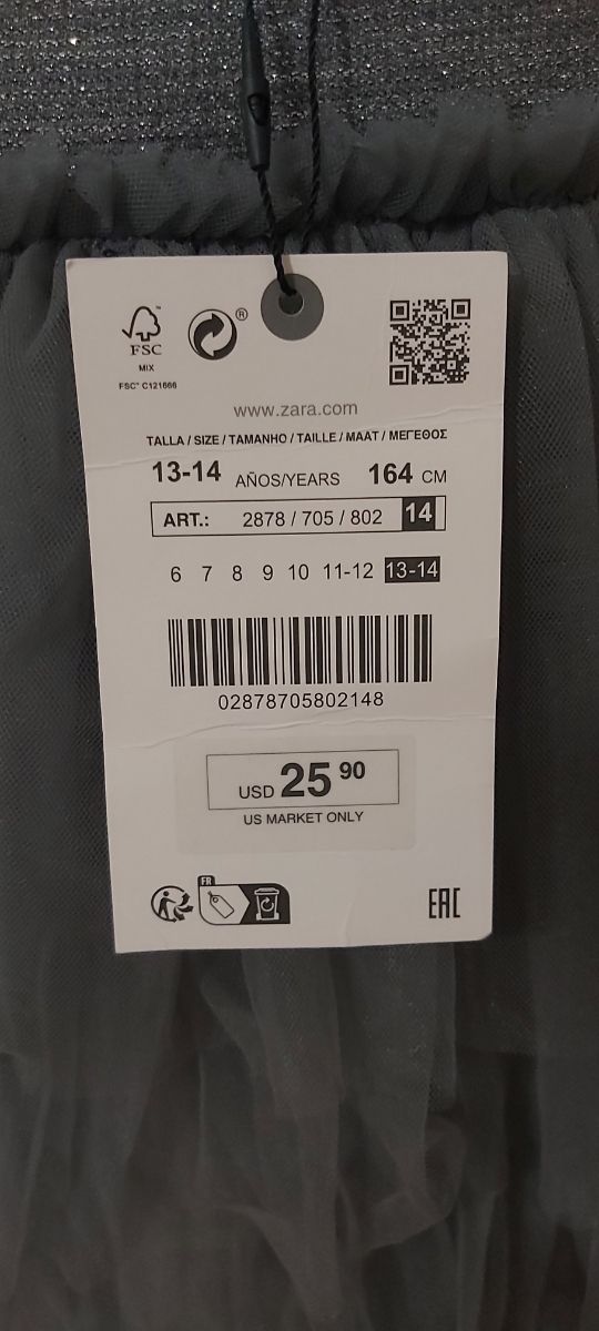 Falda tul teen 13-14.Zara