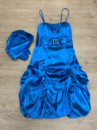 Vestido de fiesta, tipo raso. Talla S.