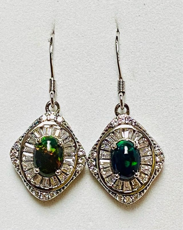 Pendientes de opalo negro etiope y plata ley 925