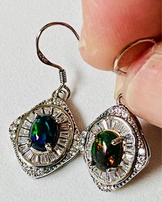 Pendientes de opalo negro etiope y plata ley 925