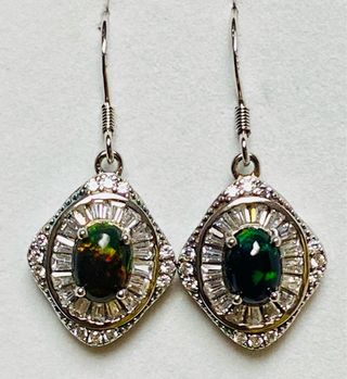 Pendientes de opalo negro etiope y plata ley 925