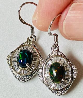 Pendientes de opalo negro etiope y plata ley 925