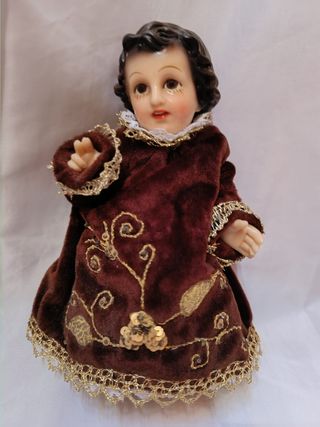 NIÑO JESÚS OJOS DE CRISTAL TÚNICA DE TERCIOPELO
