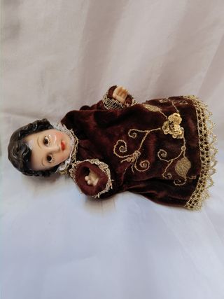 NIÑO JESÚS OJOS DE CRISTAL TÚNICA DE TERCIOPELO