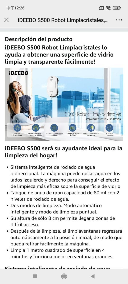 iDEEBO S500 Robot Limpiacristales, Limpia Cristale