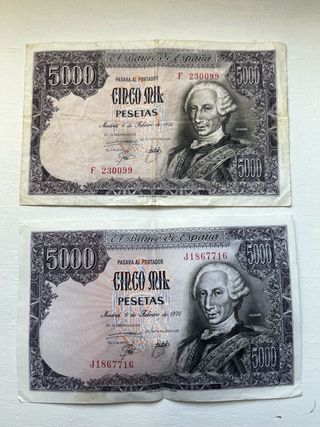 2 billetes de 5 mil pesetas