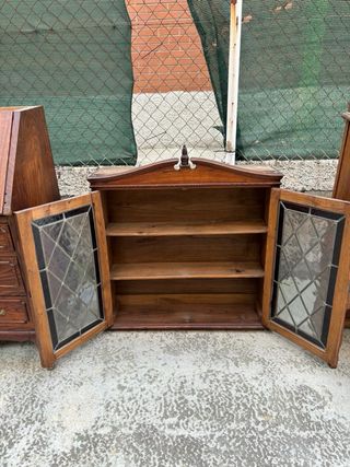 Mueble antiguo madera maciza bureau + vitrina