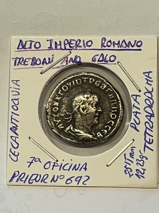 Moneda Romana Treboniano Galo Tetradracma