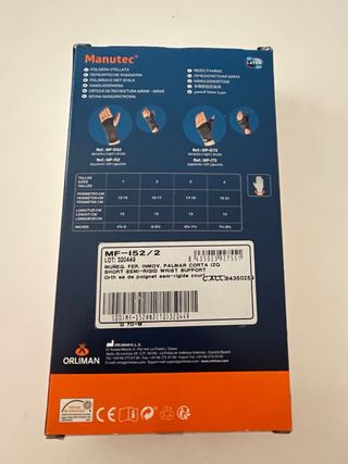 Muñequera inmovilizadora con férula palmar corta