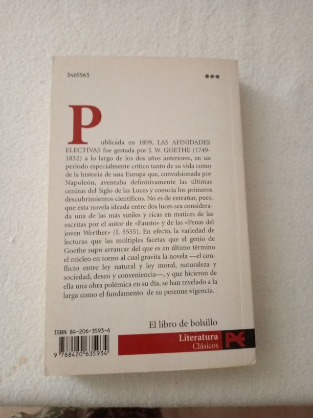 GOETHE.Novela. Las afinidades electivas